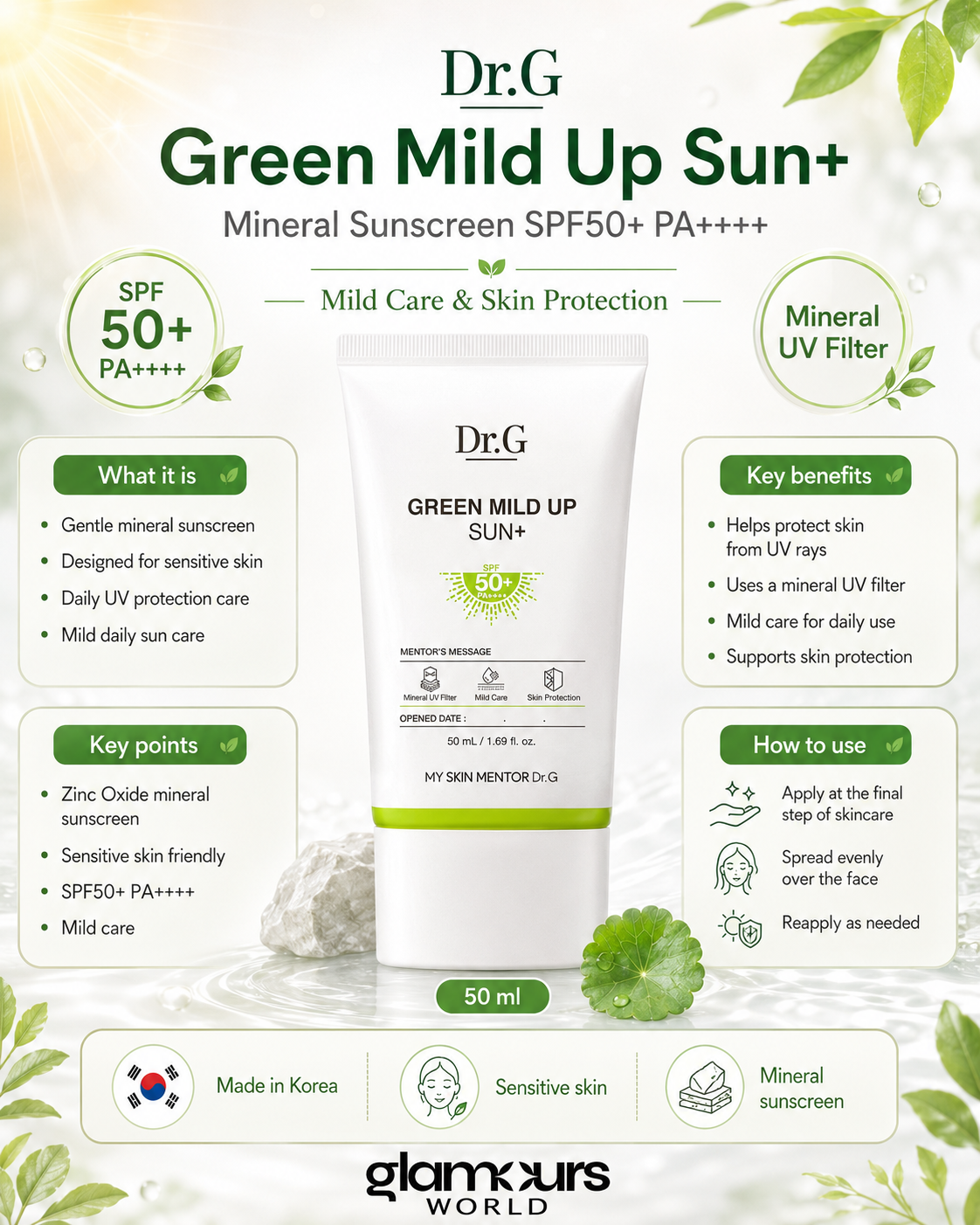 Dr G Green Mild Up Sun+ SPF50+ PA++++ 50ml